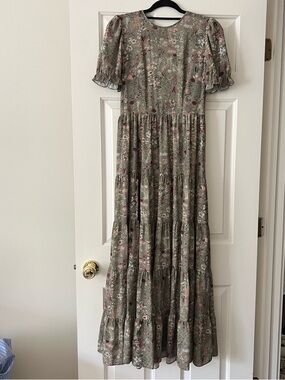 TVF for DVF Diane Von Furstenberg Floral Tiered Maxi Dress in Sage Green